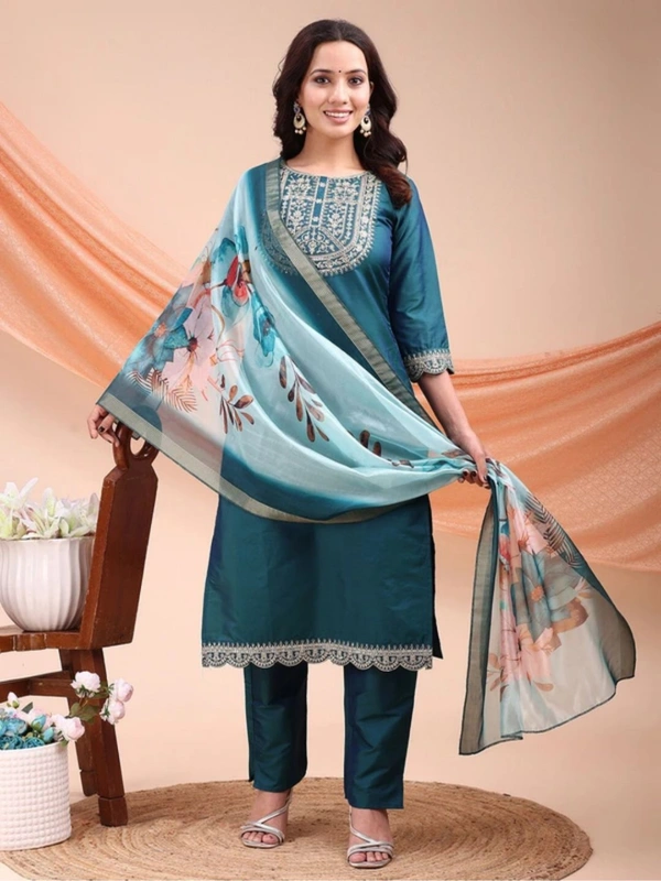 AYUKTA INTERNATIONAL
Women Art Silk Kurti Pant Dupatta Set - S