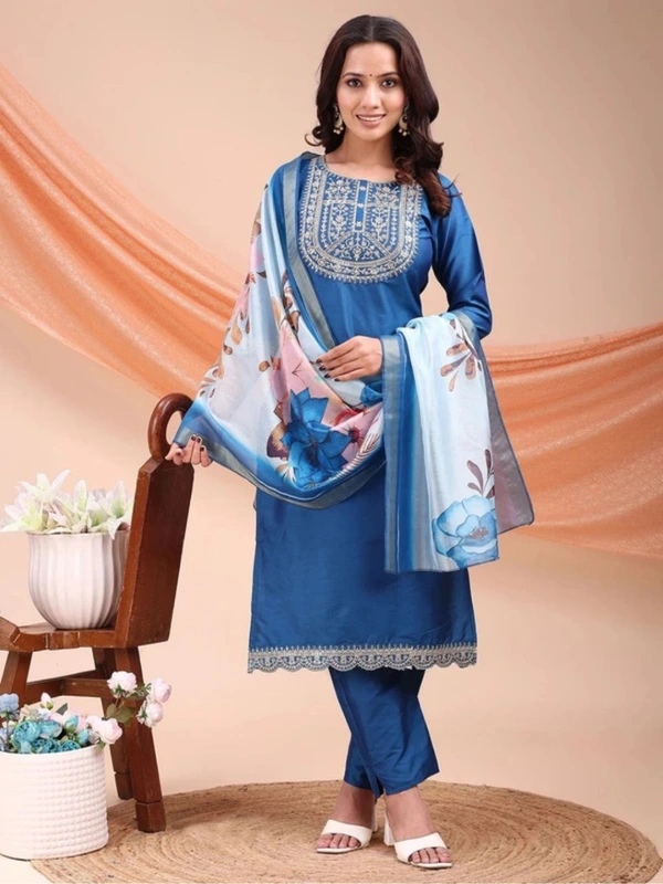 AYUKTA INTERNATIONAL
Women Art Silk Kurti Pant Dupatta Set - S