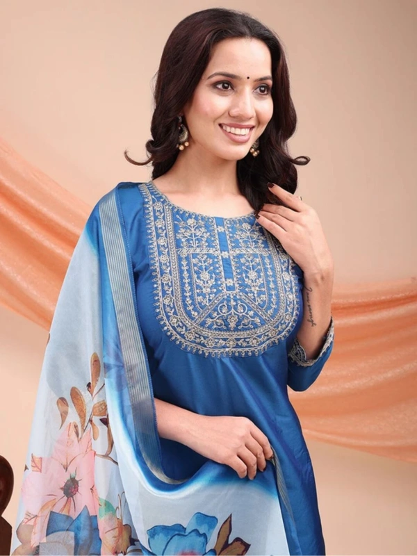 AYUKTA INTERNATIONAL
Women Art Silk Kurti Pant Dupatta Set - M