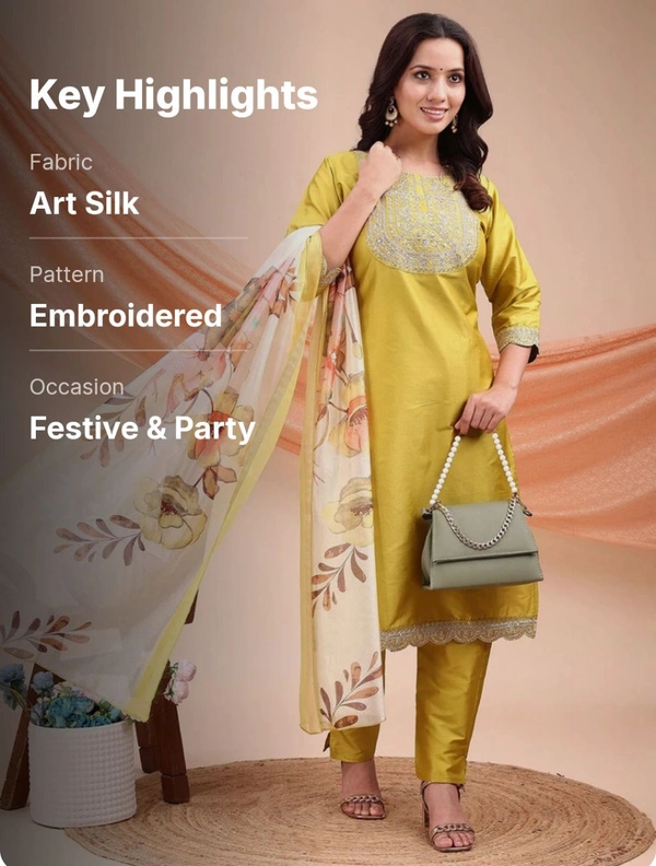 AYUKTA INTERNATIONAL
Women Art Silk Kurti Pant Dupatta Set - XL