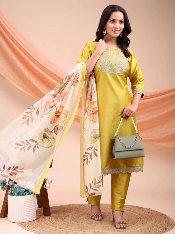 AYUKTA INTERNATIONAL
Women Art Silk Kurti Pant Dupatta Set - 3XL