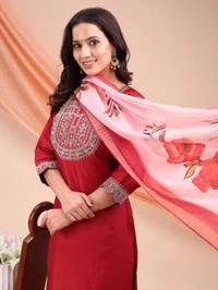 AYUKTA INTERNATIONAL
Women Art Silk Kurti Pant Dupatta Set - S