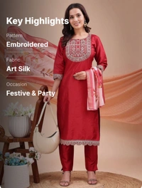 AYUKTA INTERNATIONAL
Women Art Silk Kurti Pant Dupatta Set - XL