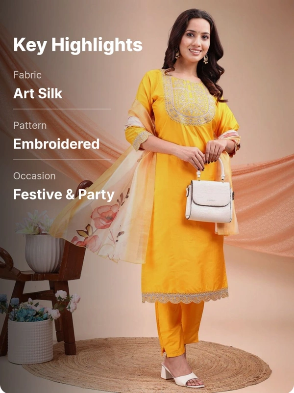 AYUKTA INTERNATIONAL
Women Art Silk Kurti Pant Dupatta Set - XXL