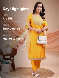 AYUKTA INTERNATIONAL
Women Art Silk Kurti Pant Dupatta Set - 3XL