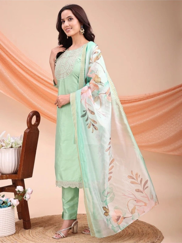 AYUKTA INTERNATIONAL
Women Art Silk Kurti Pant Dupatta Set - XL