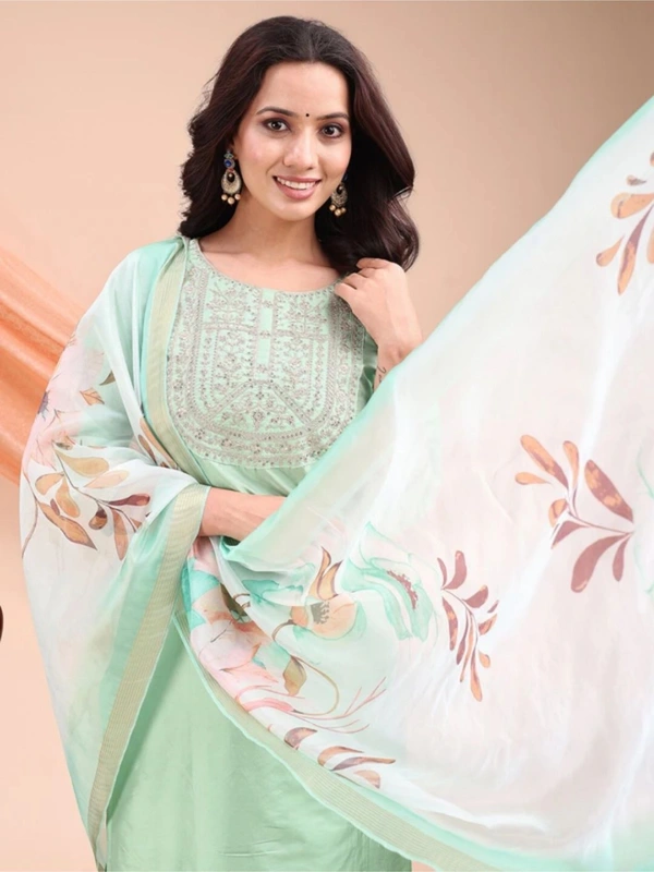 AYUKTA INTERNATIONAL
Women Art Silk Kurti Pant Dupatta Set - 3XL