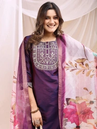 AYUKTA INTERNATIONAL
Women Art Silk Kurti Pant Dupatta Set - M