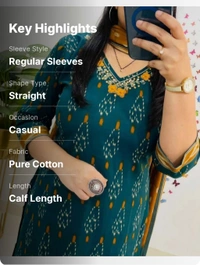 MKS CREATION
Women Embroidered Pure Cotton Straight Kurta With Attached Dupatta (Green) - XXL