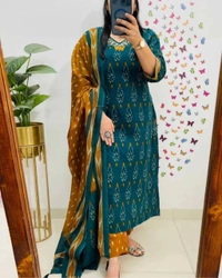 MKS CREATION
Women Embroidered Pure Cotton Straight Kurta With Attached Dupatta (Green) - 3XL