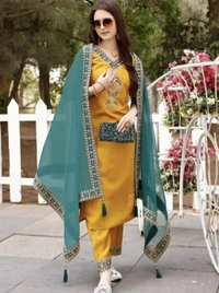 ANJIKI
Women Cotton Blend Kurti Pant Dupatta Set - XXL