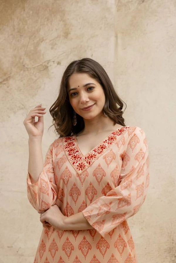 Surhi Women Embroidered Cotton Blend Straight Kurta (Multicolor) - L