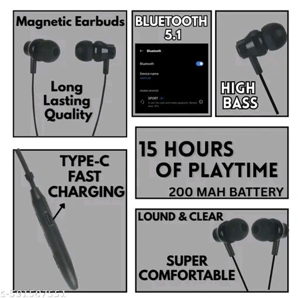 BT SPORTS Bluetooth Earphones Wireless Neckband | BT Sport Headset with Mic | 15H Playtime, Adjustable Fit, High Bass & Durable Braided Cable - Black