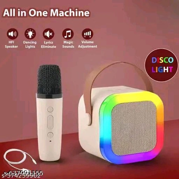 Newly Launched Fusion Tunes 5W Mini Bluetooth Speaker, Wireless Karaoke Mic, 4Hrs Playtime, Dim Night RGB Lights, 5 Voice Effects, Multi-Play Modes BT4.1/TF Card & Type-C Charging