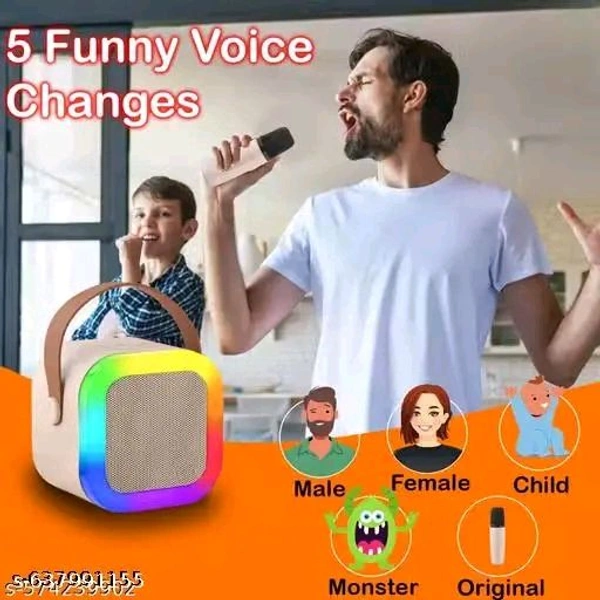 Newly Launched Fusion Tunes 5W Mini Bluetooth Speaker, Wireless Karaoke Mic, 4Hrs Playtime, Dim Night RGB Lights, 5 Voice Effects, Multi-Play Modes BT4.1/TF Card & Type-C Charging