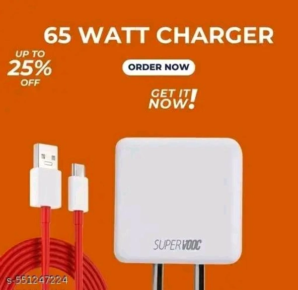 Ultra Fast 65 Watt Type-C Charger Adapter Mobile Charger, Charger for Mobile with Detachable Red & White Cable, 1 Meter Type C Cable