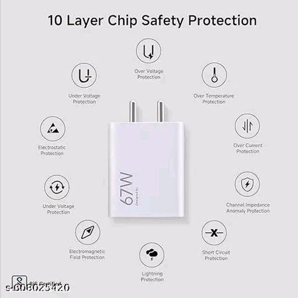 67Watt Ultra Fast Type-C Charger Adapter Like Mobile Charger | Qualcomm QC 3.0 Quick Charger with 1 Meter Type C...