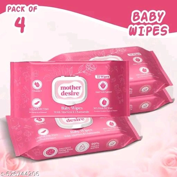Mother’sDesire Soft Baby Wipes | Pack of 4 – 288 Wipes | Alcohool-Free, Moisturizing & Rash-Free Wipes