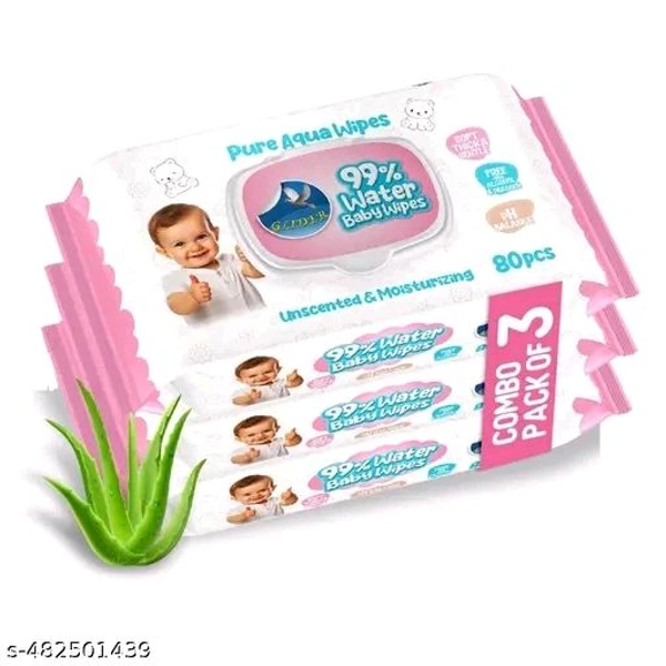 Glider Natural Care Sensitive 99% Water Based Baby Wipes with Aloe Vera and Vitamin E ( Pack of 3 ( 240 Wipes )