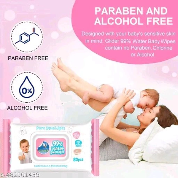 Glider Natural Care Sensitive 99% Water Based Baby Wipes with Aloe Vera and Vitamin E ( Pack of 3 ( 240 Wipes )