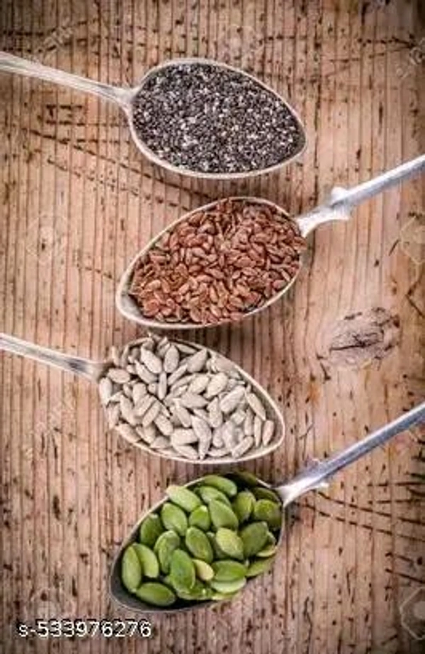 Raw Chia Seeds, Flax Seeds, Pumpkin Seeds, and Sunflower Seeds combo Pack of 4 (50gm EACH) for Weight Loss, Strong Bones, Hair growth with Omega 3, Fiber, Calcium, Magnesium, Iron, and Zinc - 50GM Each Combo Pack (Total 200gm)