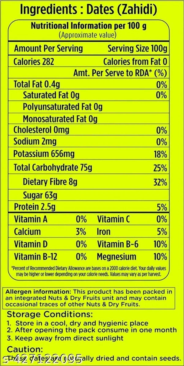 100% Pure Selected Premium Organic Handpicked Khajoor Dates (2 X 250 g )