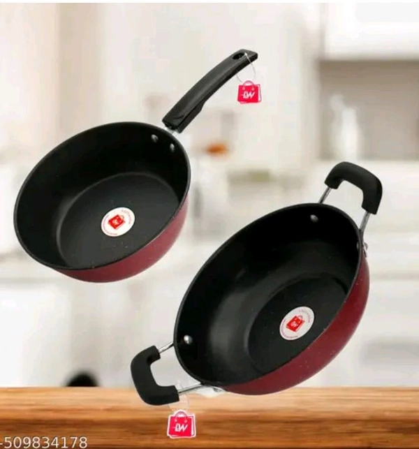 LAZYWINDOW Superior Quality Nonstick SaucePan (20cm Dia) & Kadhai (21cm Dia) | Pack of 2 Cookware Set
