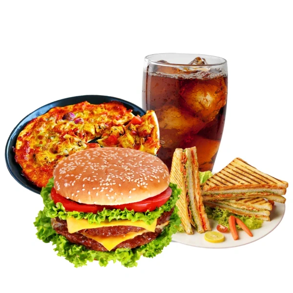 Red pasta{L}+ Cheese Pizza Sandwich(2 Pc)+ Fries + Spicy Burger + Pepsi 400 ML