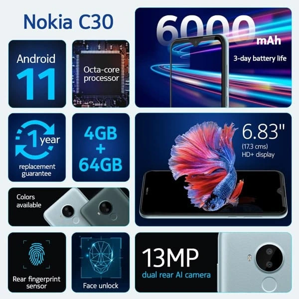 Nokia C30 Smart Phone - Green - Green