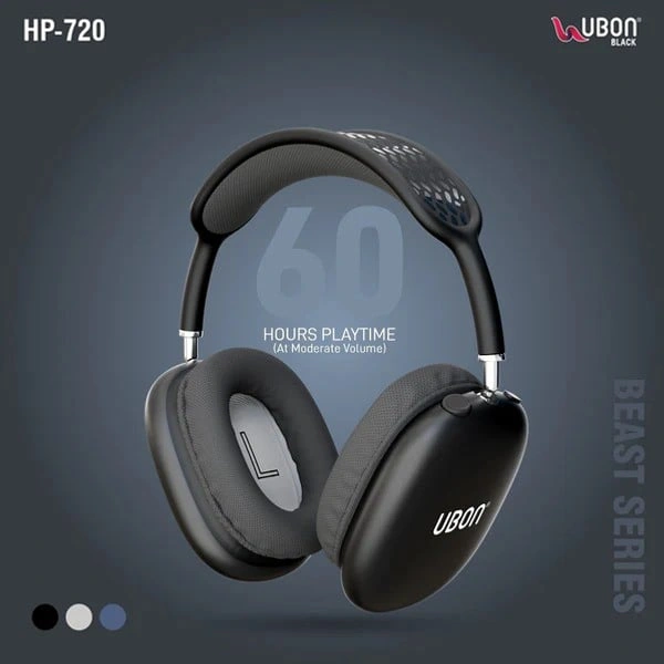 Ubon HP-720 Beast Series Designer Headphones - Black - Black, New