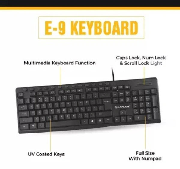 LAPCARE E9 Wired USB Multi-device Keyboard (Black) - Black