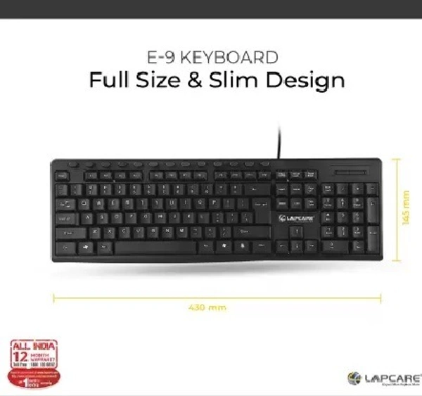 LAPCARE E9 Wired USB Multi-device Keyboard (Black) - Black