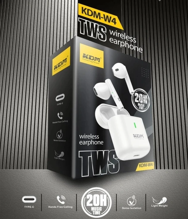 KDM W4 TWS 20 H music Time Wireless Earphone Bluetooth Headset (White, True Wireless)