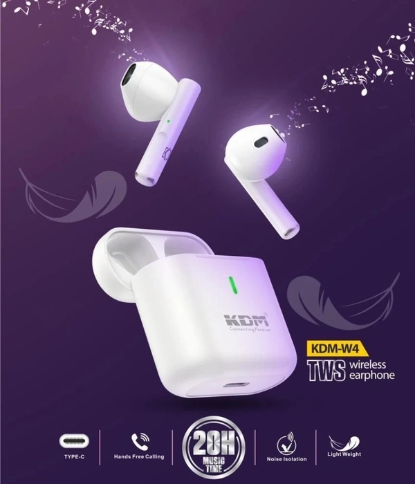 KDM W4 TWS 20 H music Time Wireless Earphone Bluetooth Headset (White, True Wireless)