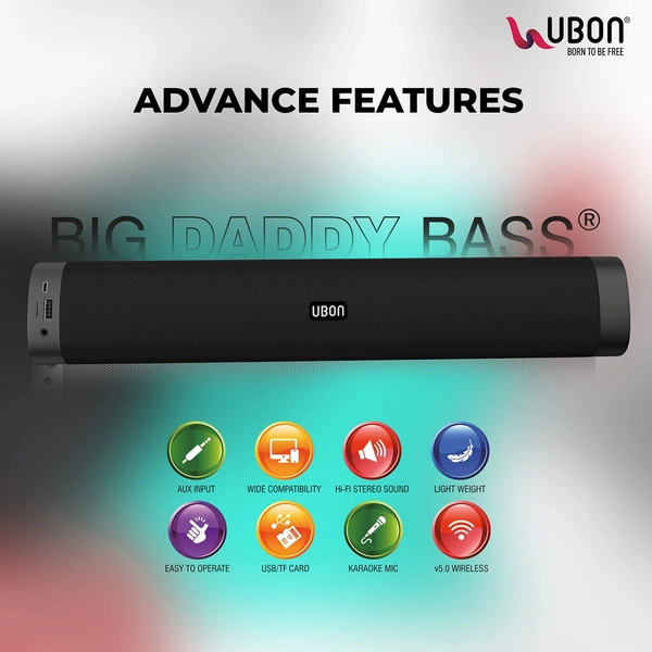 Ubon Sound Aura SP-8005 Mini Soundbar With Karaoke Mic 6 W Bluetooth Soundbar (Black, Stereo Channel)