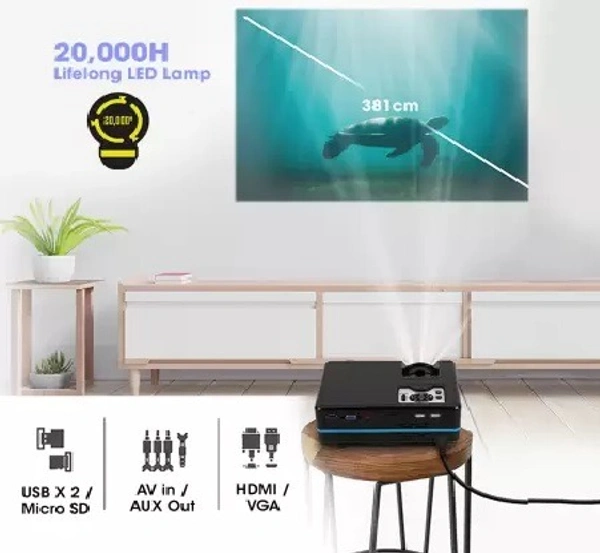 ZEBRONICS ZEB-LP2000M (2000 lm / Wireless / Remote Controller) Miracast||Built in Speaker Projector (Black, Blue) - Black