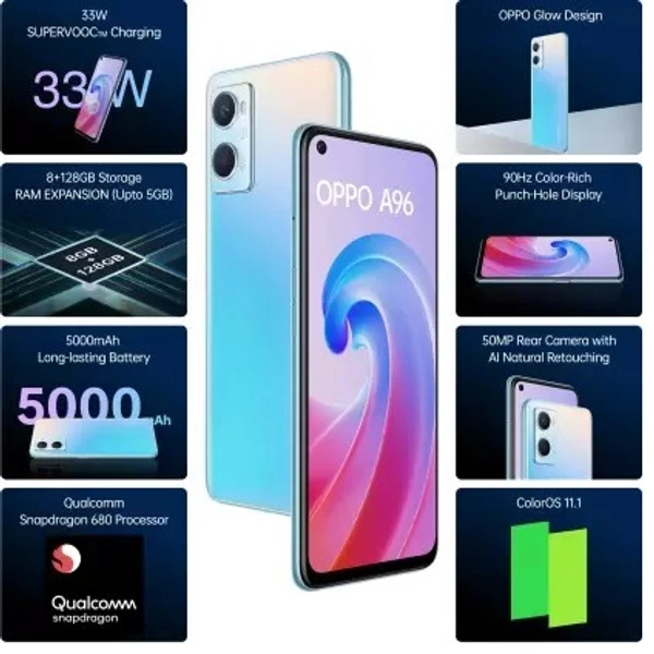 OPPO A96 (Sunset Blue, 128 GB) (8 GB RAM) - Sunset Blue, 128GB, 8GB