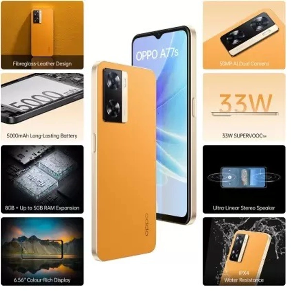 OPPO A77s (Sunset Orange, 128 GB) (8 GB RAM) - Black, 128GB, 8GB