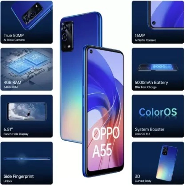 oppo OPPO A55 (Rainbow Blue, 64 GB) (4 GB RAM) - Rainbow Blue, 64GB, 4GB