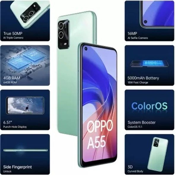 OPPO A55 (Mint Green, 64 GB) (4 GB RAM) - Mint Green, 64GB, 4GB