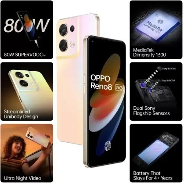 OPPO Reno8 5G (Shimmer Gold, 128 GB) (8 GB RAM) - Black, 128GB, 8GB