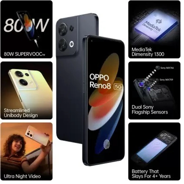 OPPO Reno8 5G (Shimmer Black, 128 GB) (8 GB RAM) - Shimmer Black, 128GB, 8GB