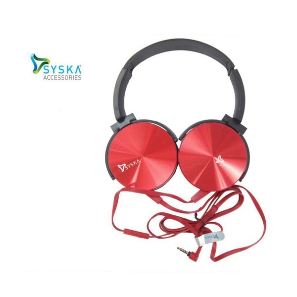 SYSKA Syska HS3100 Wired Headphone With Mic (RED, On the Ear) - Black