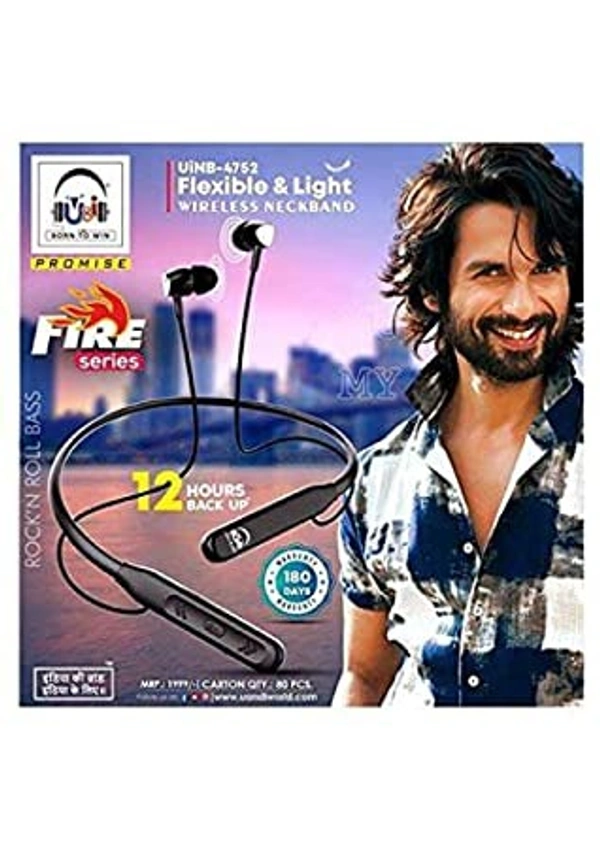 UIND U&i FIRE Series (12 Hour Playback Time) Wireless/Bluetooth in The Ear Headphone UiNB-4752 - BLACK