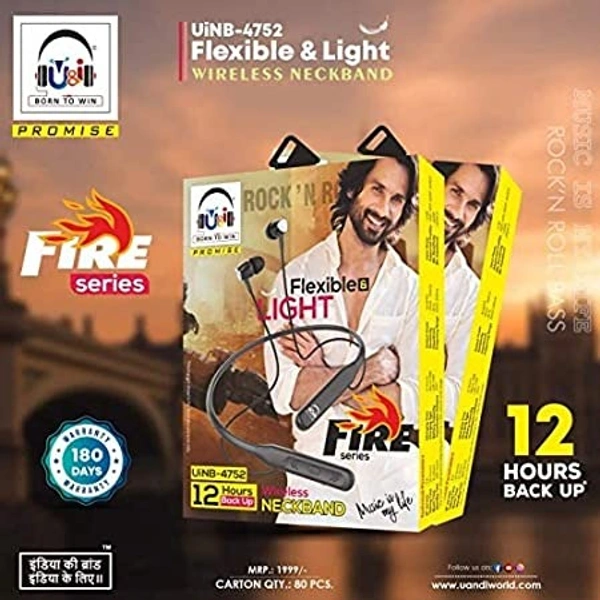 UIND U&i FIRE Series (12 Hour Playback Time) Wireless/Bluetooth in The Ear Headphone UiNB-4752 - BLACK