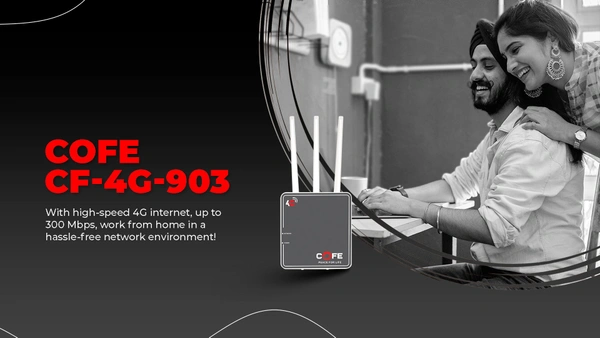 COFE 4G Sim Router with Triple Antenna, Support All GSM Sim with 120 Mtr Range, Speed 300 Mbps 4G Router (Black, Single Band)