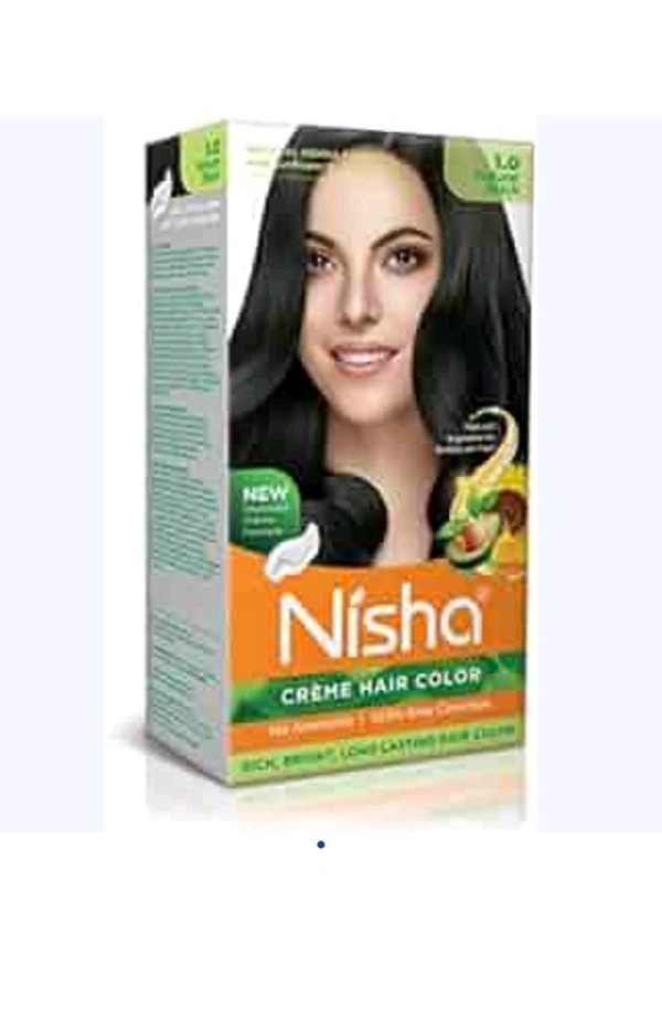 Nisha Cream Hair Color 1.0 Natural Black 10u 200g+20g