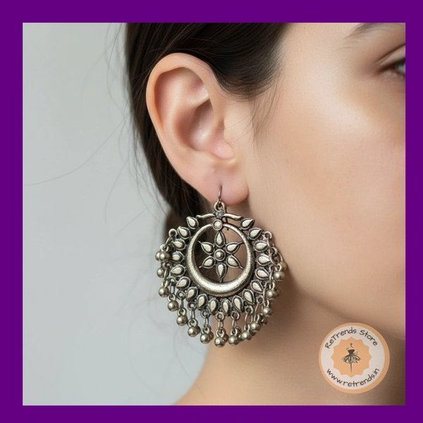 ReTrends Silver sun Jhumka - Oxidized Silver