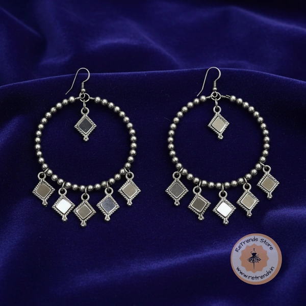 ReTrends Circle Mini Mirror Jhumka - Oxidized