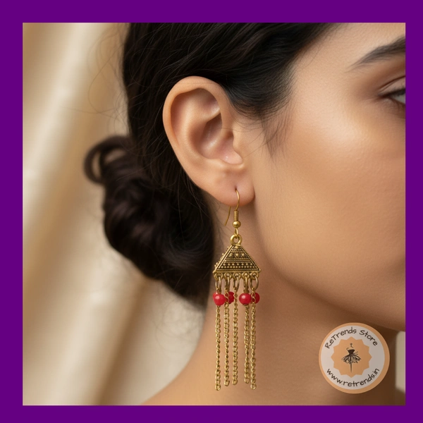 ReTrends Triangle Gold Jhumka - Red - Red